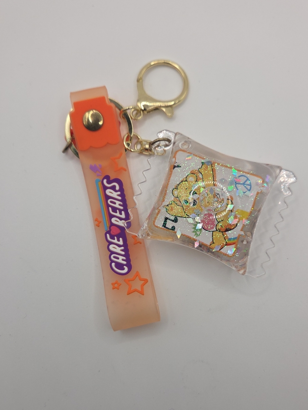 Care Bears Orange Glitter Keyring Wrist Strap with Sparkle Bear Charm